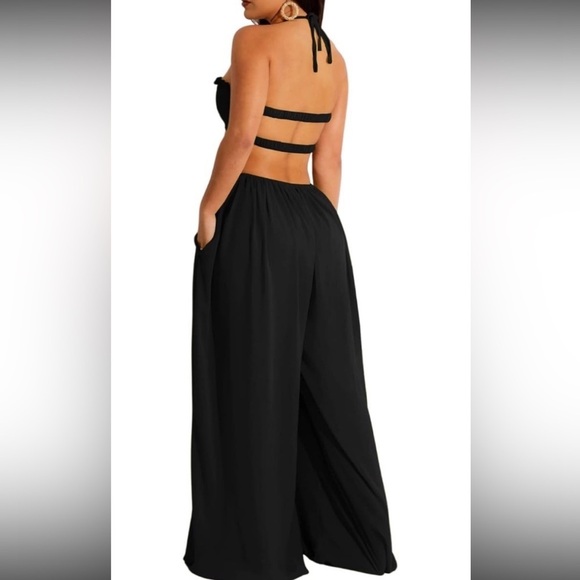 Bluewolfsea Womens Sexy Halter Backless Chiffon Wide Leg Jumpsuit Boho NWT 2XL - Picture 2 of 9